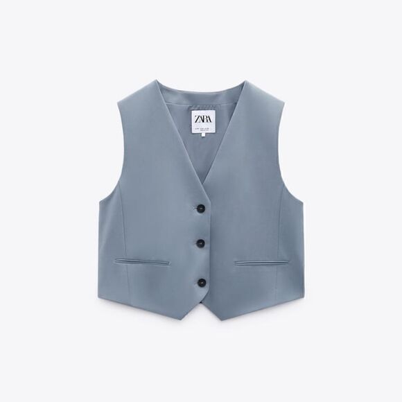 ZARA BLUE BUTTON TAILORED VEST - Picture 4 of 12